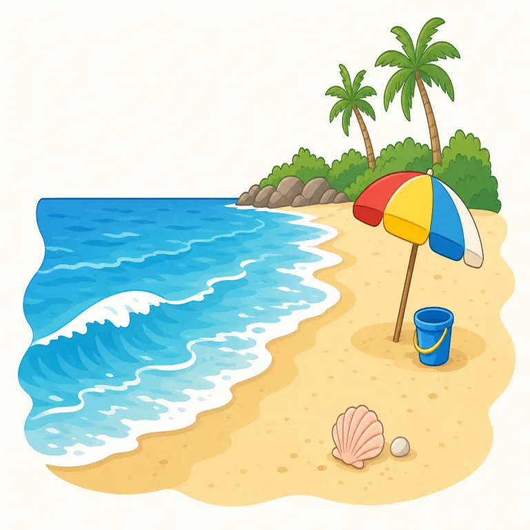 plage（浜辺・海岸・名詞）の覚え方イラスト — 英語の beach の完全な同義語として覚えるより、『フランス語圏の beach を指す語』として箱を分けると残りやすい