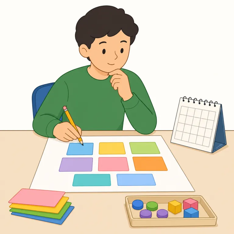 plan（計画・動詞）の覚え方イラスト — plan は「何をするかを前もって組み立てる」動詞として覚える