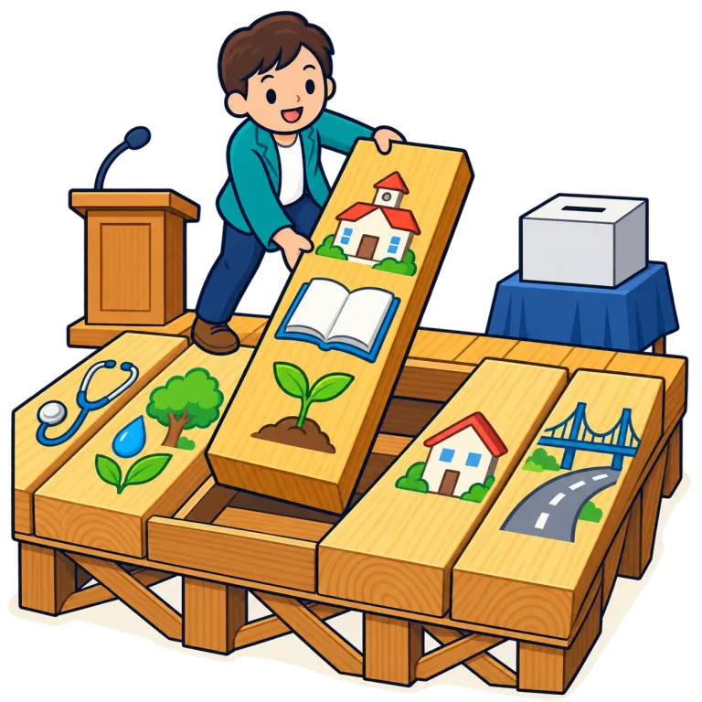 plank（綱領の一項・noun）の覚え方イラスト