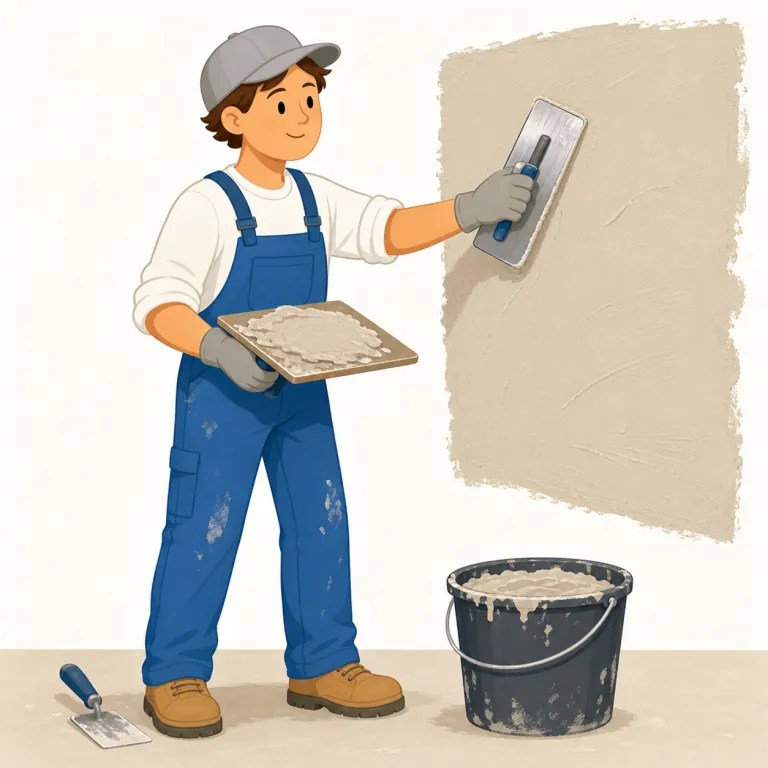 plasterer（左官・名詞）の覚え方イラスト — plaster を知っていればかなり覚えやすい語です