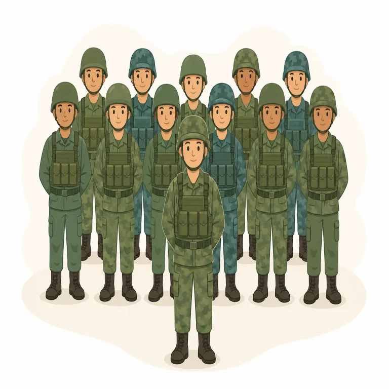 platoon（小隊・名詞）の覚え方イラスト — platoon は「兵士の group / unit」をまず核に置き、a platoon of soldiers, an infantry platoon, platoon leader…