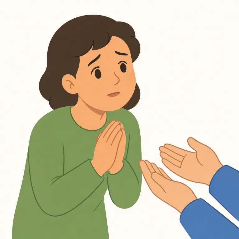 plea（嘆願・名詞）の覚え方イラスト — この plea は「申し立て」という法的な基本義とは別に、相手に強く助けや理解を求める「嘆願」として覚えます