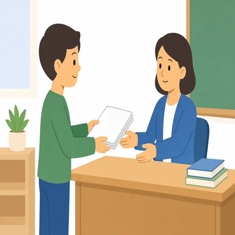please hand in your report（レポートを提出してください）の覚え方イラスト — この表現は3つに分けて覚えると残りやすいです