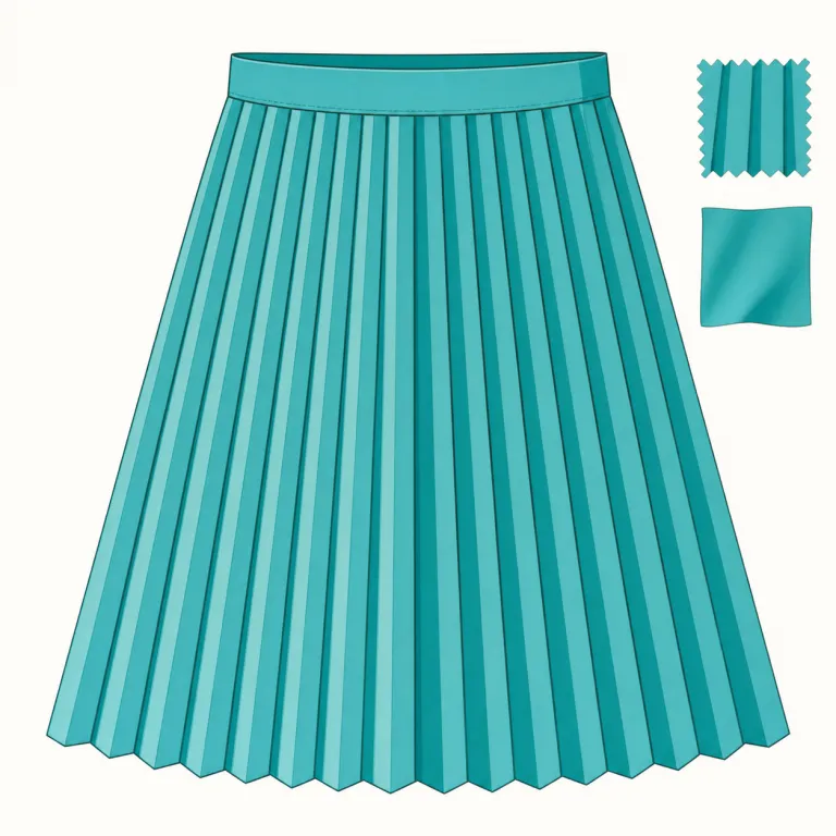 pleated（プリーツの入った、ひだのある・形容詞）の覚え方イラスト — まず日本語でもよく聞く pleated skirt を思い浮かべると定着しやすいです