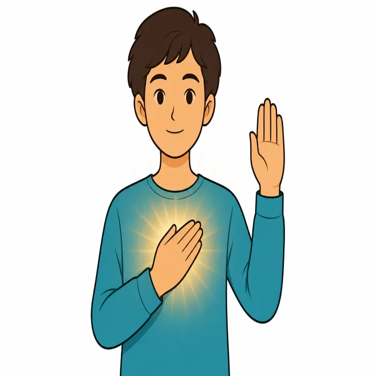 pledge（誓う・verb）の覚え方イラスト