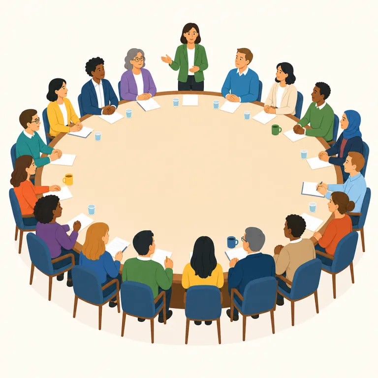plenum（全体会議・名詞）の覚え方イラスト — plenum は plenty や plenary を知っていると覚えやすい語で、核にあるのは「欠けずに満ちている」「全員そろっている」という感覚