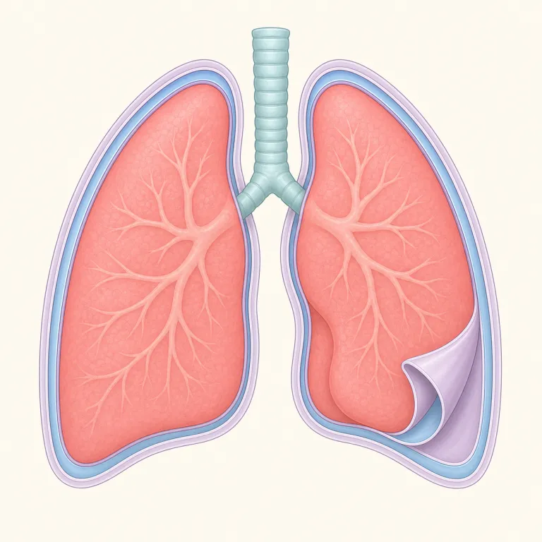 pleura（胸膜・名詞）の覚え方イラスト — pleura は単体で覚えるより、pleural cavity・pleural effusion・pleurisy とセットで押さえると定着しやすい語