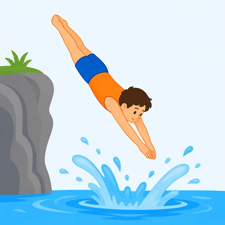 plunge（飛び込み、急落・noun）の覚え方イラスト