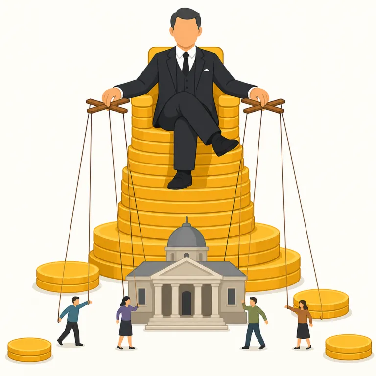 plutocracy（金権政治・名詞）の覚え方イラスト — このエントリの「金権政治」は、plutocracy を政治体制・政治状況として見る用法です