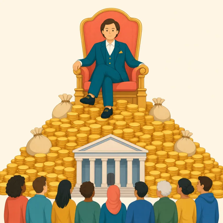 plutocrat（金権支配者・名詞）の覚え方イラスト — pluto-「富」と -crat「支配者」に分け、「富によって支配する人」と覚えると定着しやすい