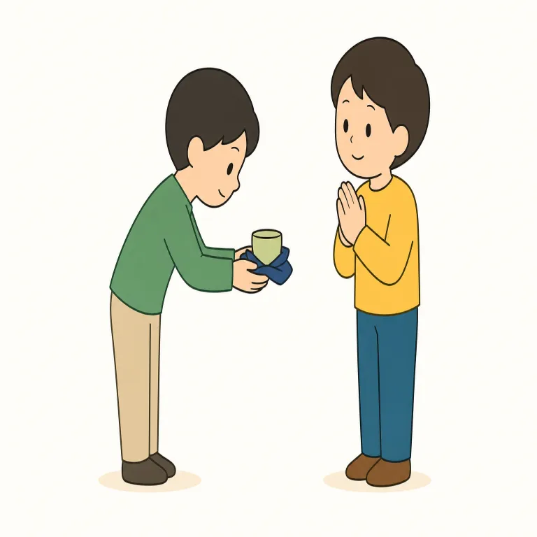 polite（礼儀正しい・形容詞）の覚え方イラスト — このエントリでは polite を「礼儀正しい」として、人が社会的な場面できちんとした態度を取る意味に寄せて覚えます