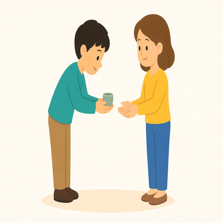 politely（丁寧に・副詞）の覚え方イラスト — polite を知っていれば、-ly が付いて「礼儀正しいやり方で」と考えると覚えやすいです