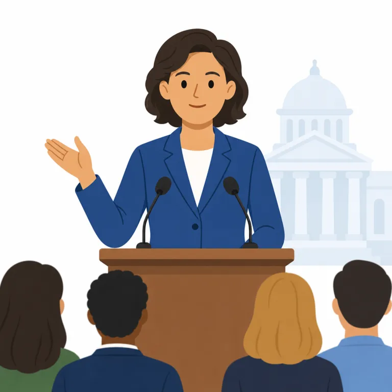 politician（政治家・名詞）の覚え方イラスト — politician は politics「政治」に、人を表す -ian が付いた語で、musician や technician と同じ作りです