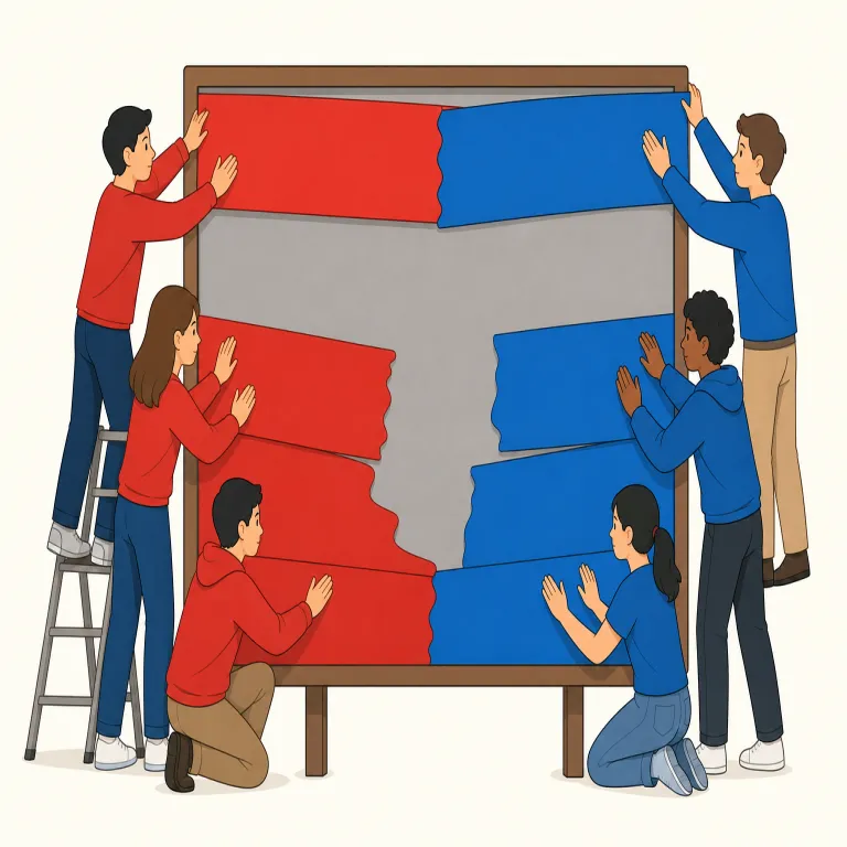 politicisation（政治化・名詞）の覚え方イラスト — politics が分かれば核は取りやすく、politicise は「政治問題化する」、そこに -ation が付いて「政治問題化すること」