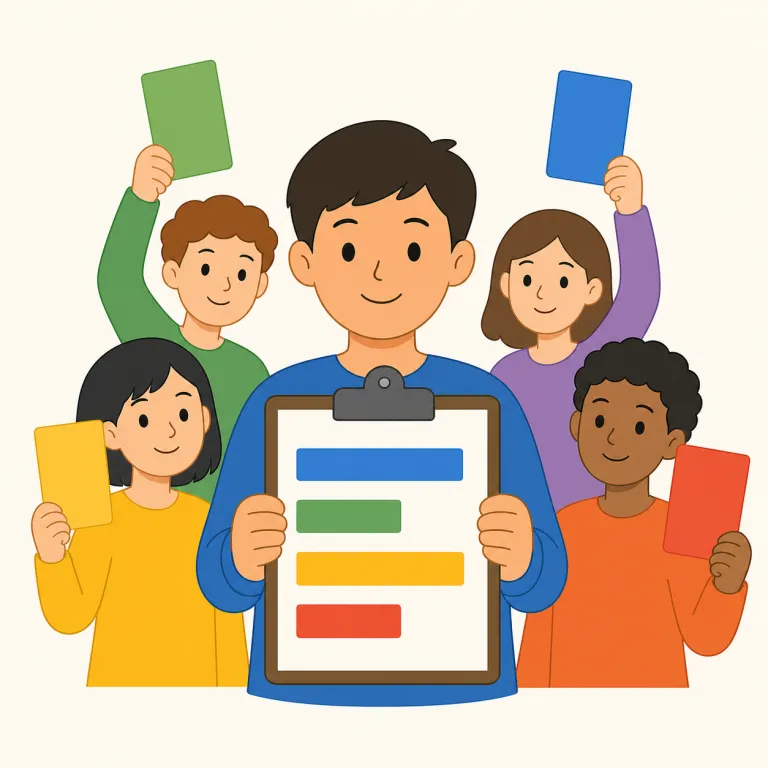 poll（世論調査・名詞）の覚え方イラスト — a poll は「人々の声を数字にした結果表」と考えると覚えやすいです