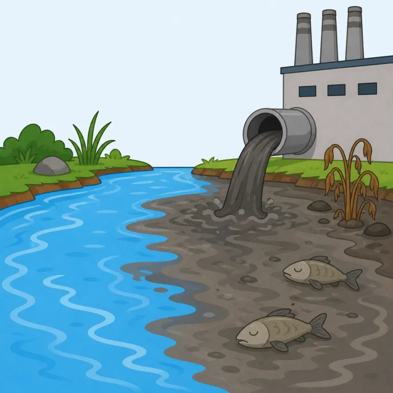 pollute（汚染する・動詞）の覚え方イラスト — このエントリでは pollute を「汚染する」として覚えます