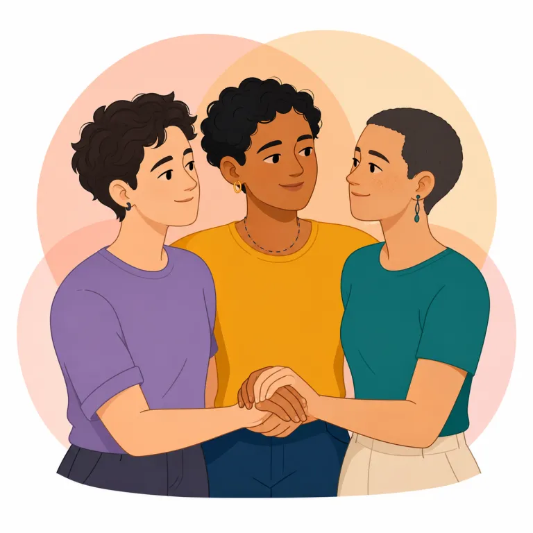 polyamory（ポリアモリー・名詞）の覚え方イラスト — polyamory は poly-「多い」と amor「愛」に分けると、「複数の愛」という中心イメージが見えます