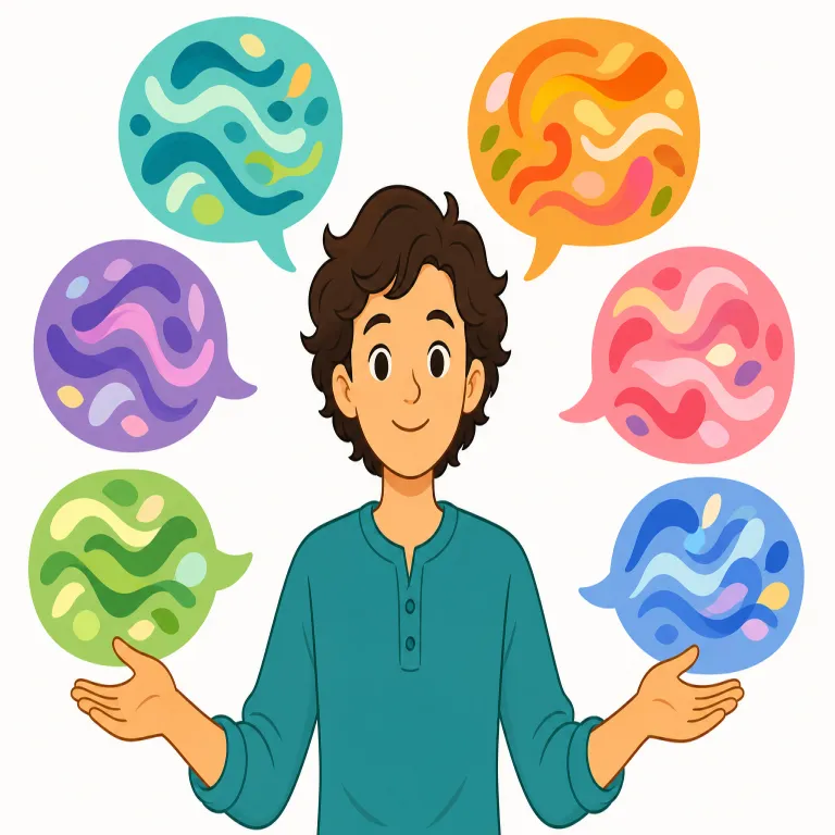 polyglot（多言語話者・名詞）の覚え方イラスト — まず bilingual（2言語話者）を基準にすると覚えやすいです