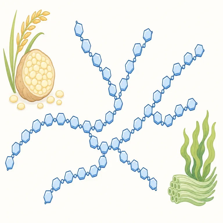 polysaccharide（多糖類・名詞）の覚え方イラスト — poly- を見たら「多い」、saccharide を見たら sugar 系の「糖」と結びつける