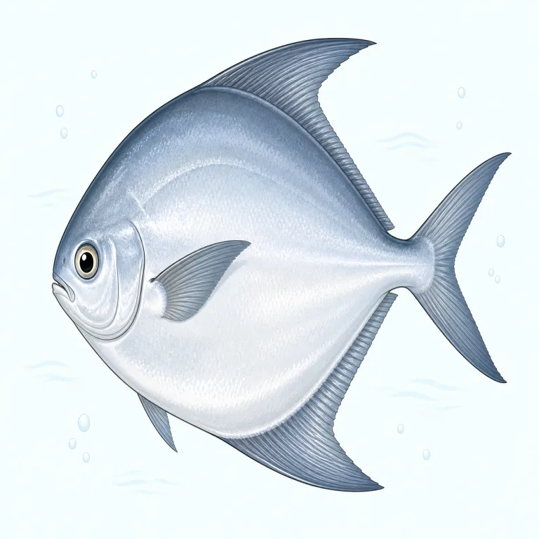 pomfret（マナガツオ（魚）・名詞）の覚え方イラスト — pomfret は、南アジアやインド洋周辺の市場・料理で見かけるマナガツオ系の食用魚名として覚えます
