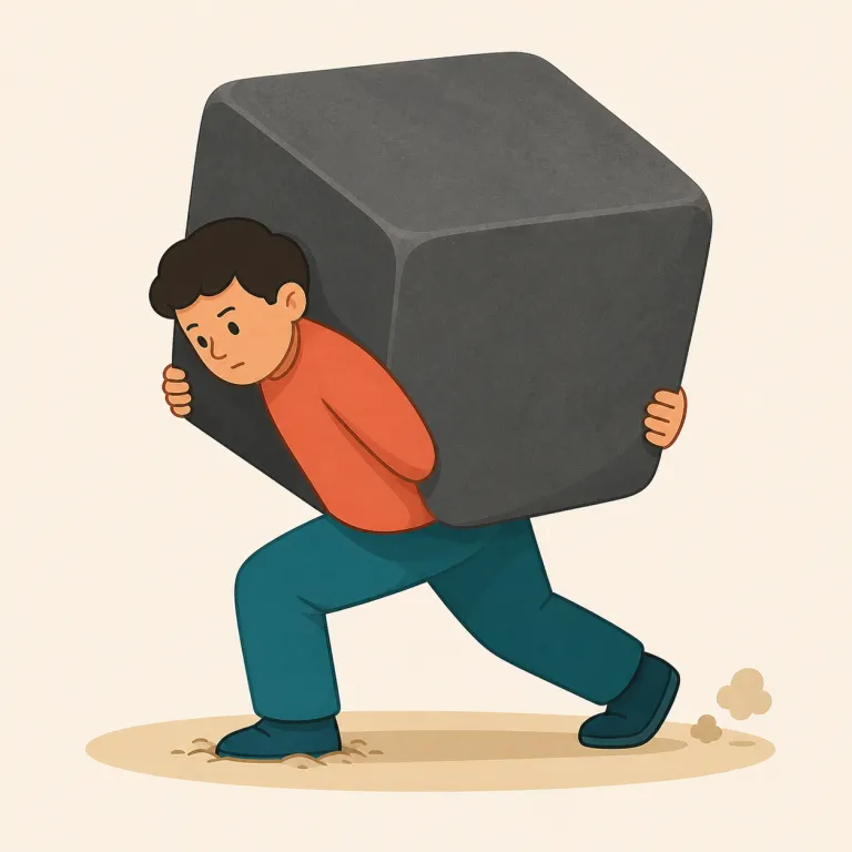 ponderously（重々しく・副詞）の覚え方イラスト — ponderous「重々しい」に -ly を付けた副詞で、ラテン語の「重さ」に関係する