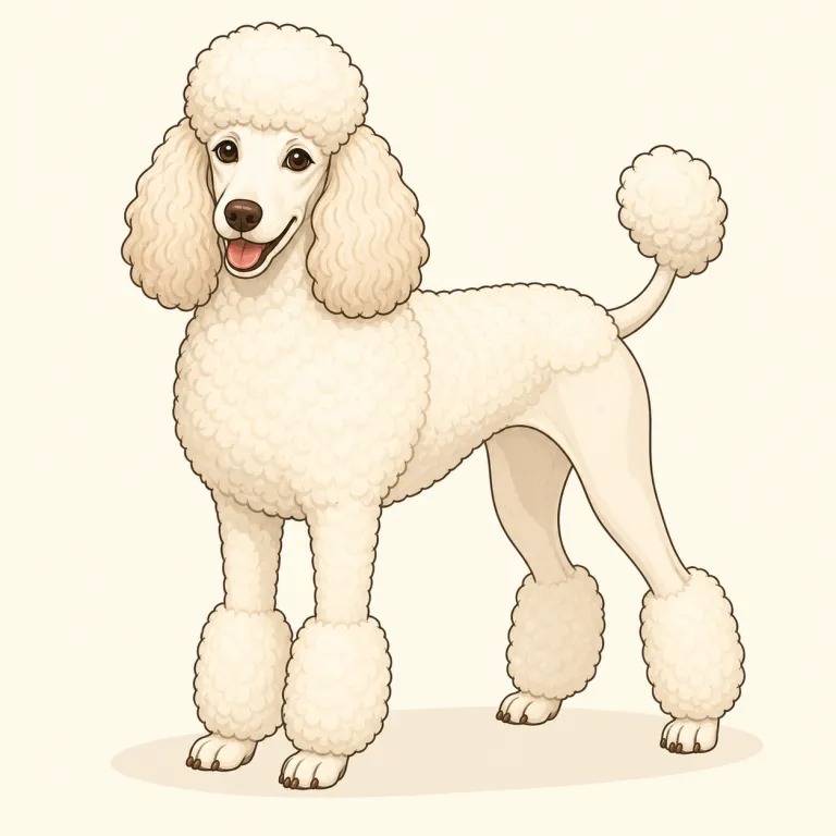 poodle（プードル・名詞）の覚え方イラスト — 日本語の「プードル」とほぼ同じなので、まず音とつづりをそのまま結びつけて覚えると早いです