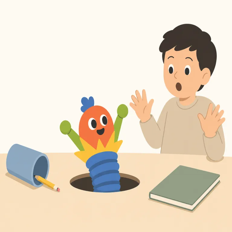 pop up（急に現れる・句動詞）の覚え方イラスト — pop up は、何かが視界や場面に「ひょいと出てくる」感覚で覚えると自然です