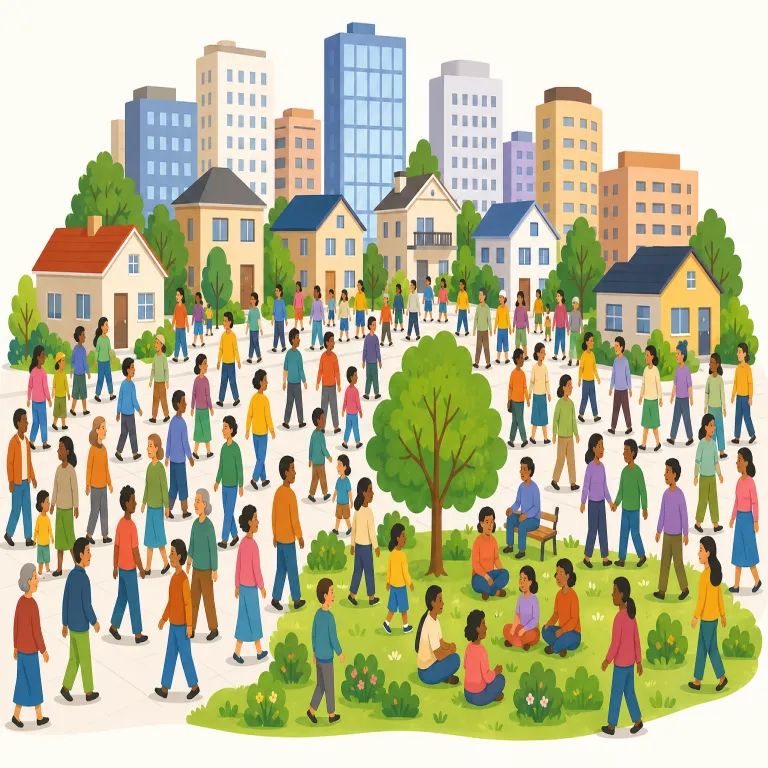 population（人口・名詞）の覚え方イラスト — この意味の population は「住民」そのものではなく、統計として数えた「人口」を表します