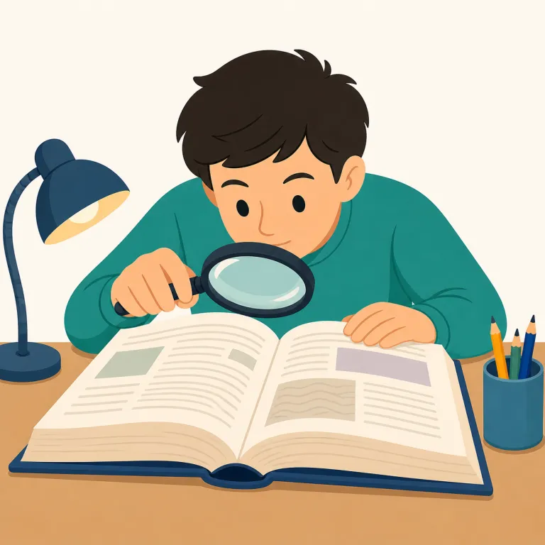 pore（熟読する・verb）の覚え方イラスト