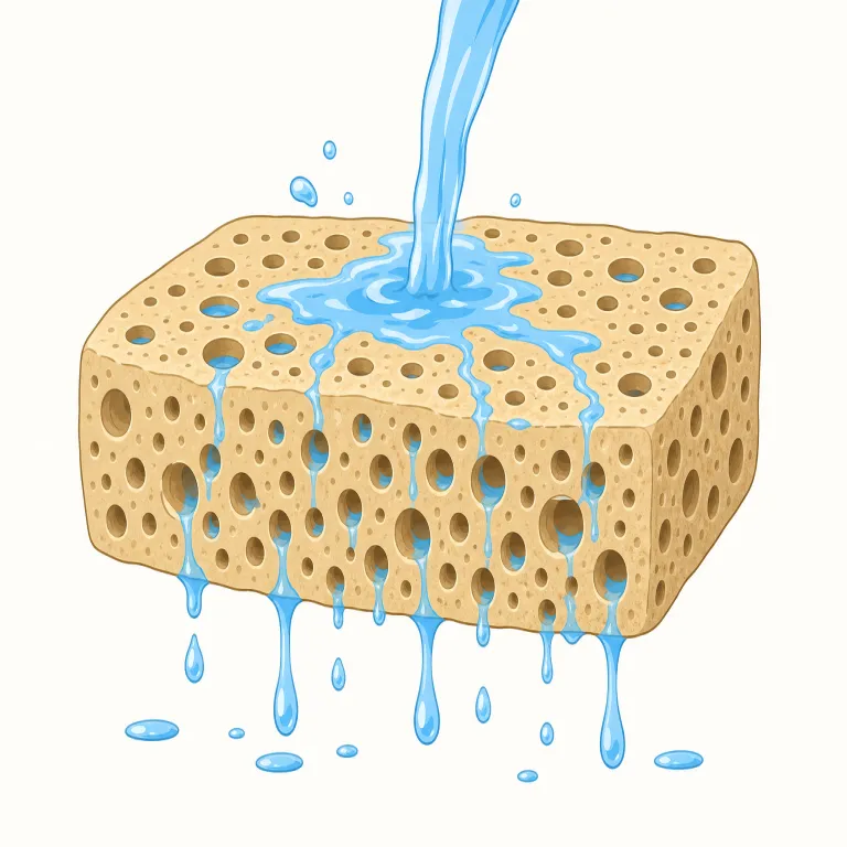 porous（漏れやすい・adjective）の覚え方イラスト