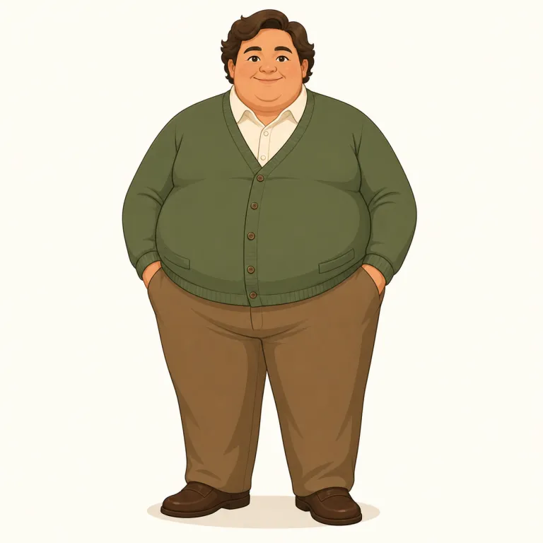 portly（恰幅の良い、太り気味の・形容詞）の覚え方イラスト — fat より直接的でなく、見た目に「貫禄」がある太さを表す語として覚える