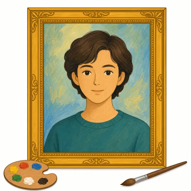 portrait（肖像画・名詞）の覚え方イラスト — portrait の「肖像画」は、人物を主題にして姿や表情を描いた絵を指します