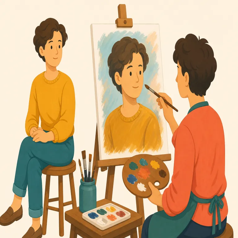 portraiture（肖像画制作、肖像表現・名詞）の覚え方イラスト — portrait が分かれば覚えやすい語です