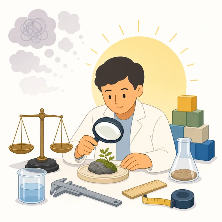 positivism（実証主義・名詞）の覚え方イラスト — この positivism は、positive「前向きな」から連想しやすい積極主義ではなく、哲学・社会科学で使う「実証主義」