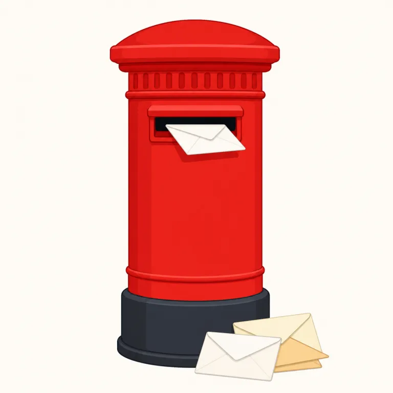 postbox（郵便ポスト・名詞）の覚え方イラスト — postbox は post＋box で、そのまま「郵便の箱」と分けると覚えやすいです