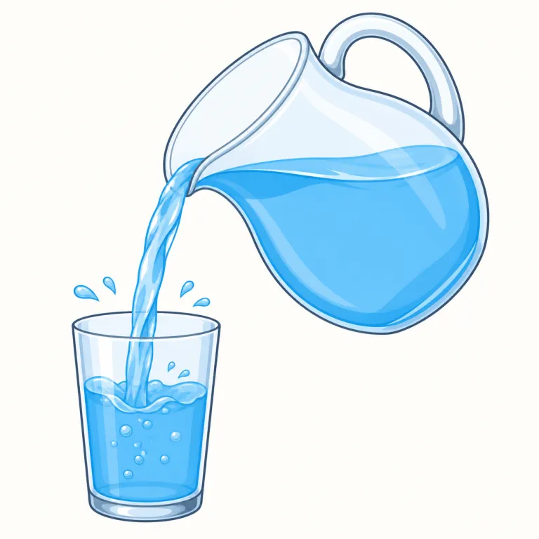 pour（注ぐ・動詞）の覚え方イラスト — pour の「注ぐ」は、液体などがまとまって勢いよく流れ出る動きを表すと覚えます