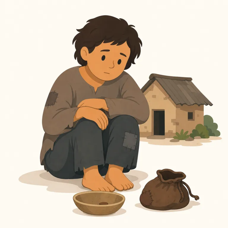 poverty（貧困・名詞）の覚え方イラスト — poor（貧しい）を知っていれば、その“状態・問題”を表す名詞が poverty だと結びつけると覚えやすいです