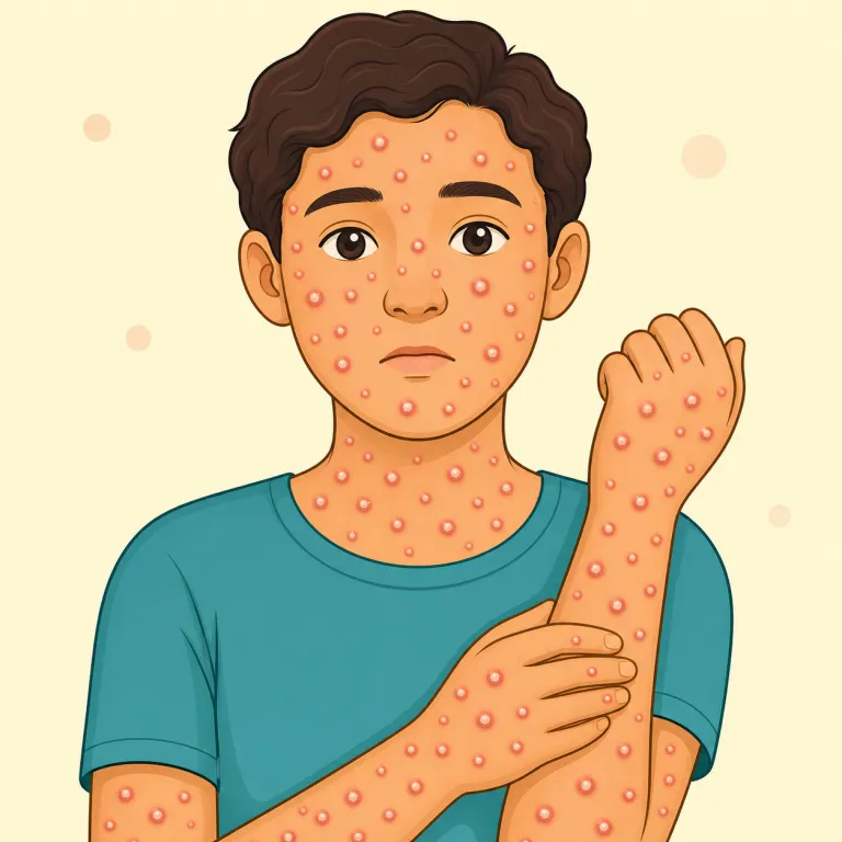pox（痘瘡・名詞）の覚え方イラスト — poxは発疹や膿疱を伴う「痘瘡」を表し、単独より病名の一部でよく見る