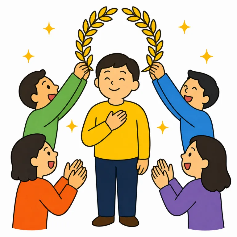 praise（賞賛、称賛・noun）の覚え方イラスト