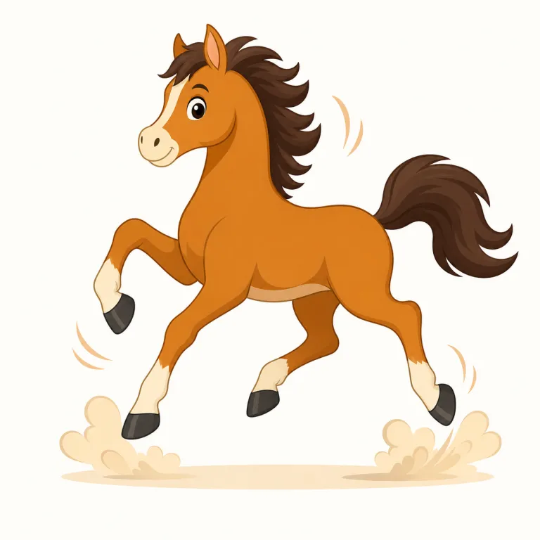prance（飛び跳ねる・動詞）の覚え方イラスト — prance は、馬が前脚を高く上げてリズムよく進む姿を思い浮かべると覚えやすい動詞です