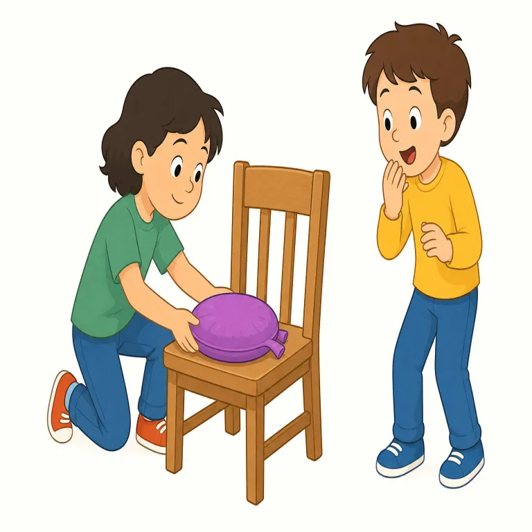 prank（いたずら・名詞）の覚え方イラスト — a prank は「その場の行為・企画」として数えられる名詞で、play a prank on someone「人にいたずらをする」の形が定番