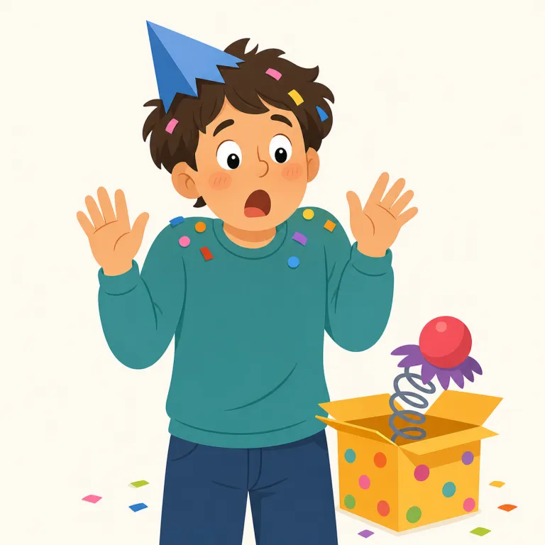 pranked（いたずらされた・形容詞）の覚え方イラスト — prank は「いたずら・ドッキリ」で、動詞では「いたずらを仕掛ける」という意味です