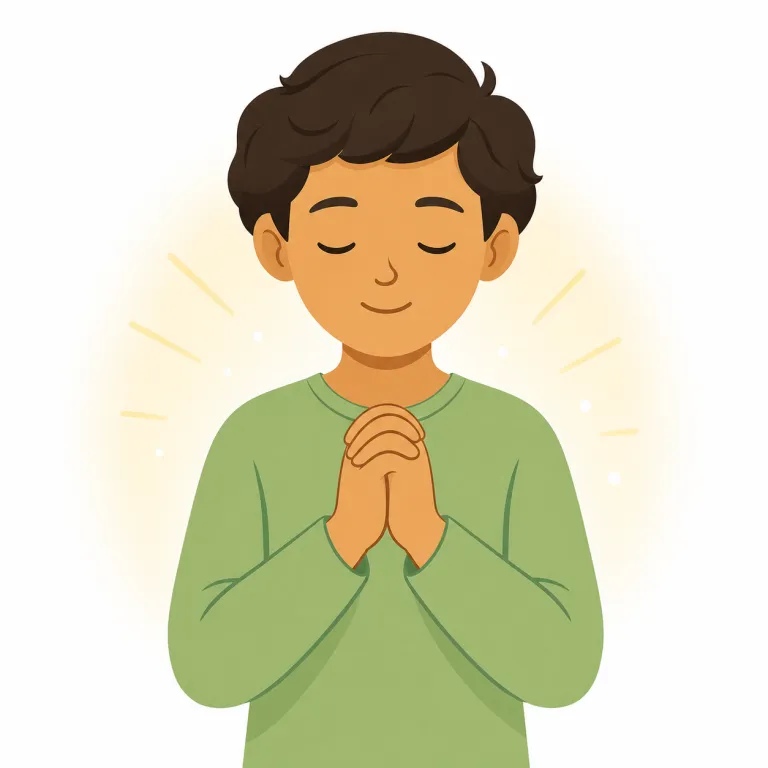 pray（祈る・動詞）の覚え方イラスト — pray の「祈る」は、神や仏など高い存在に向けて願い・感謝・助けを伝える意味です