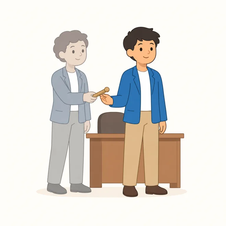 predecessor（前任者・名詞）の覚え方イラスト — predecessor の「前任者」は、同じ仕事・役職・地位を以前に担当していた人を指します