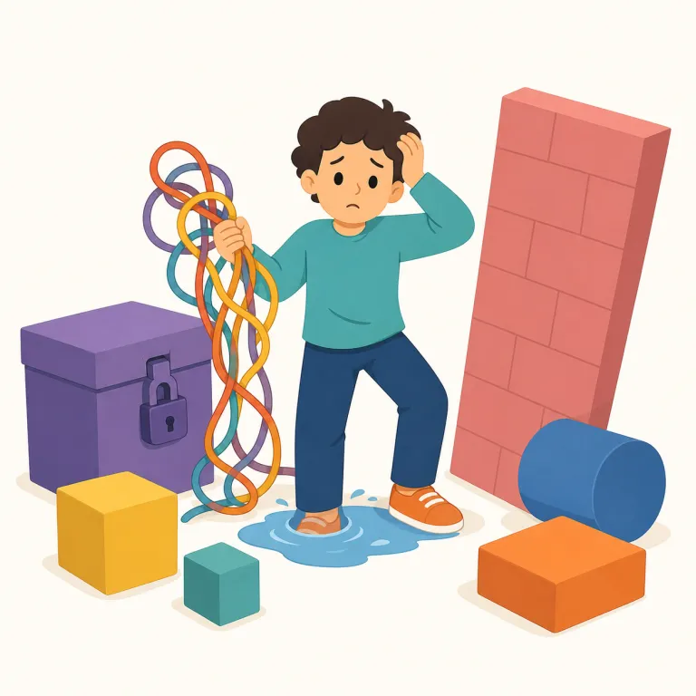predicaments（苦境、窮地・名詞）の覚え方イラスト — 「予言する」のpredictと語頭が似ていますが、直前で「予言」してももう遅く、抜け出せない状況をイメージしましょう
