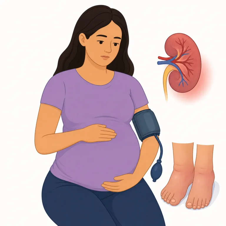 preeclampsia（子癇前症・名詞）の覚え方イラスト — preeclampsia は pre-「前」+ eclampsia「子癇」と分けると覚えやすい医学語です