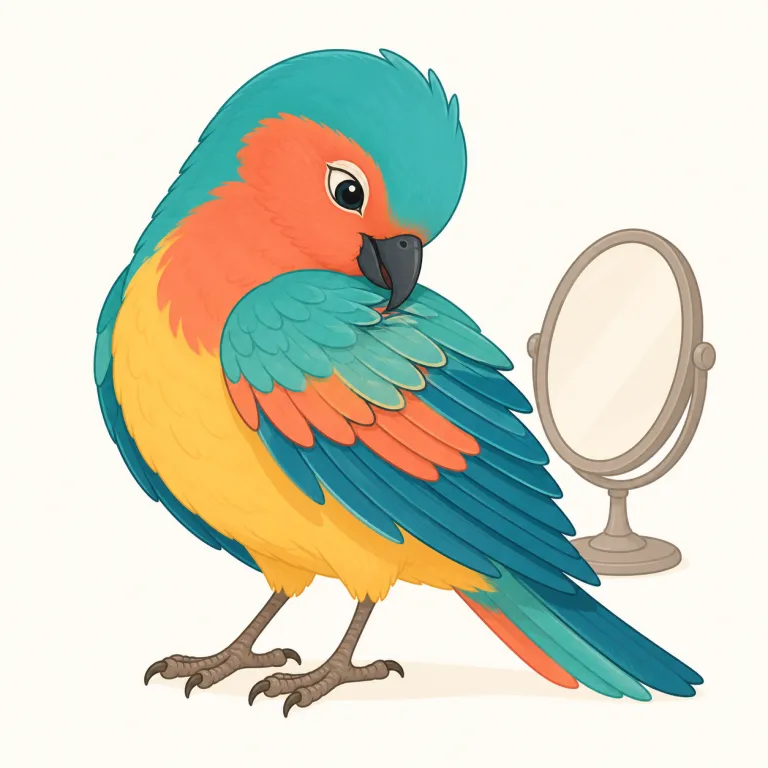 preening（羽繕い、気取って身だしなみを整えること・名詞）の覚え方イラスト — preen はまず『鳥がくちばしで羽を一本ずつ整える』場面で覚えると定着します