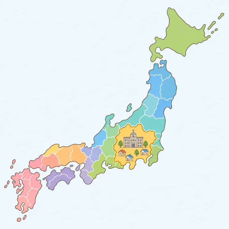 prefecture（都道府県・名詞）の覚え方イラスト — `prefecture` は、日本の話題で `Osaka Prefecture` `Kyoto Prefecture` のように都道府県名の後ろにつく形で覚えると定着しやすい語です