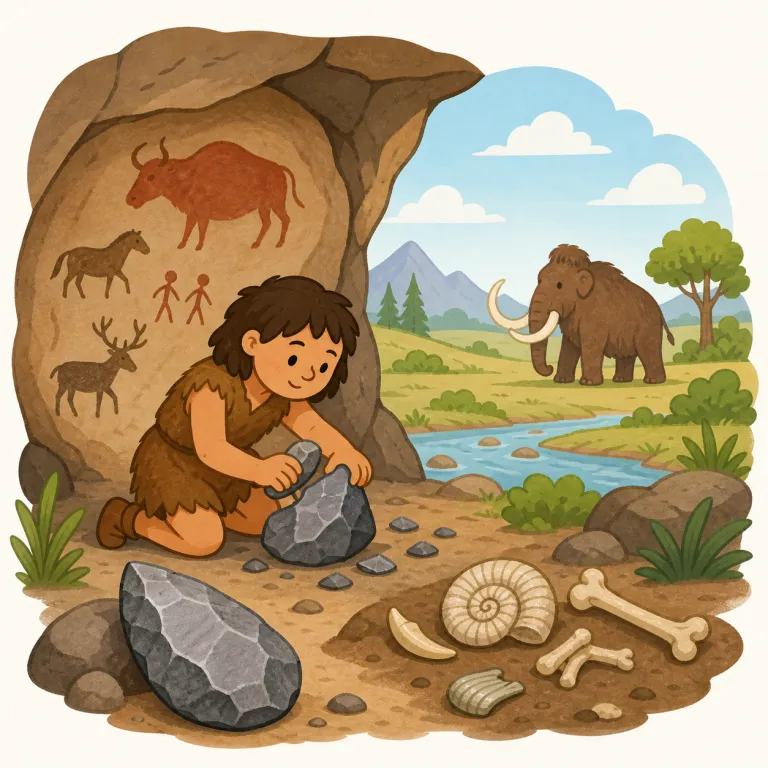 prehistory（先史時代・名詞）の覚え方イラスト — `pre-` は preview, predict のように「前」を表すので、`prehistory` はまず `history` の前だと分解して覚える
