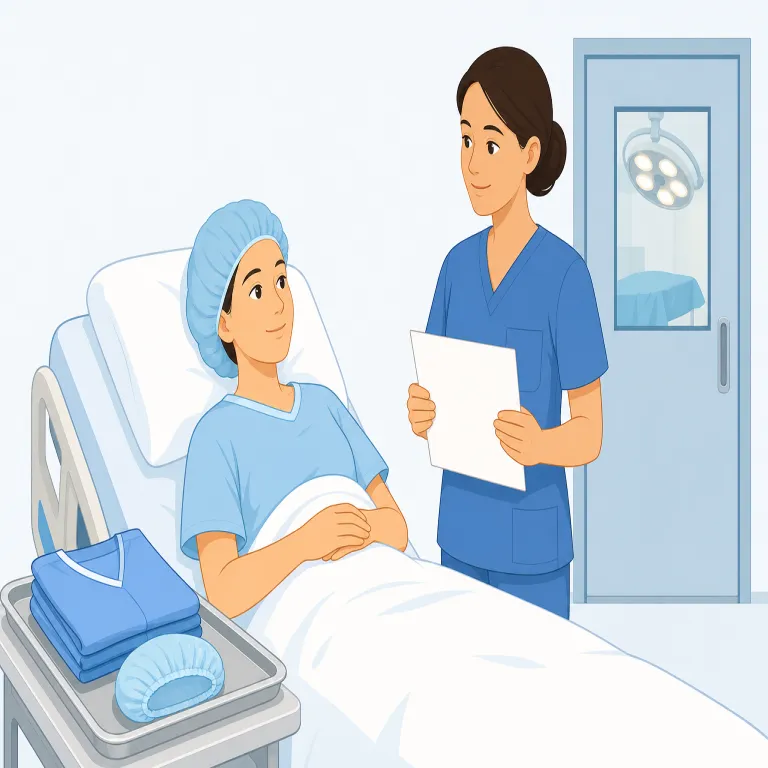 preoperative（術前・形容詞）の覚え方イラスト — `pre-` は preview, prepay などと同じく「前もって」、`operative` は operation「手術・操作」と結びつけると、`preoperati…